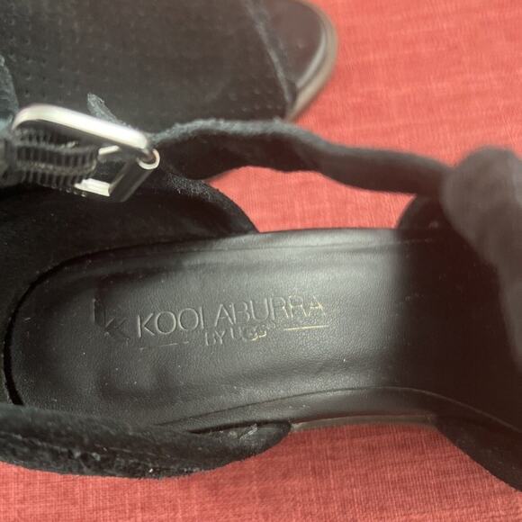 Koolaburra By UGG Ashlyn Black Suede Heeled Peep Toe Sandals Shooties Shoes 7M - Picture 6 of 7